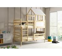 Interbeds Lit superposé 90x190 Cabane Eryk Bois Massif Naturel 2 Places Barrière de sécurité Sommier Séparable en 2 Lits Simples sans Matelas