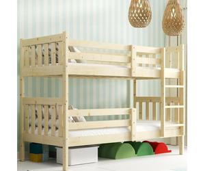 Interbeds Lit superposé 90x200 lit Mezzanine en pin Brut avec échelle et sommier, lit en Bois Naturel pour Jeunes et Enfants pour 2 Personnes, Divisible en 2 Lits Simples (90x200 Kaspar)