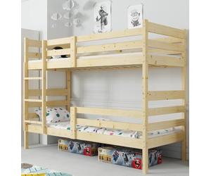 Interbeds Lit superposé Erik 190x90 lit Mezzanine/lit superposé en pin Brut avec échelle et sommier, lit en Bois Naturel pour Jeunes et Enfants pour 2 Personnes, Divisible en 2 Lits Simples (190x90)