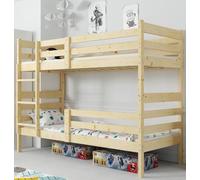 Interbeds Lit superposé Erik 200x90 lit Mezzanine/lit superposé en pin Brut avec échelle et sommier, lit en Bois Naturel pour Jeunes et Enfants pour 2 Personnes, Divisible en 2 Lits Simples (200x90)