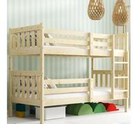 Interbeds Lit superposé Kacper - Pin Massif Naturel- Cadre en pin - Montage Facile - 2 Places- Sommier Inclus- Séparables- Enfant-Barrière-Sommier- Pas de Matelas (90x190)