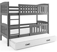 Interbeds Lit superposé QUBA 3 Places 200x90 avec sommiers et Matelas en Gris (Gris+Blanc)