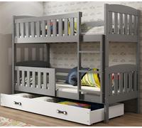 Interbeds Lit Superposé QUBA en Bois de Pin Massif, Barrière de sécurité, Sommier, Tiroir, Enfant et Adulte, séparable en 2 lit, 2 Places (Gris, 90x200)