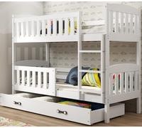 Interbeds Lit Superposé QUBA en Bois de Pin Massif, Barrière de sécurité, Sommier, Tiroir, Enfant et Adulte, séparable en 2 lit, 2 Places, sans Matelas (Blanc, 200x90)