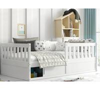 Interbeds Smart 160x80 - Lit Montessori pour Enfant en Bois Massif avec barrière Anti-Chute, Couchage au Sol sécurisé pour Tout-Petit, Chambre garçon et Fille (Blanc)
