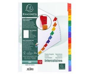 Intercalaire A4 carte bristol blanc Exacompta 12 onglets mensuels - Coloris assortis - 1 jeu