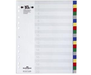 Intercalaire A4+ polypropylène coloré Durable 20 onglets neutres - 1 jeu