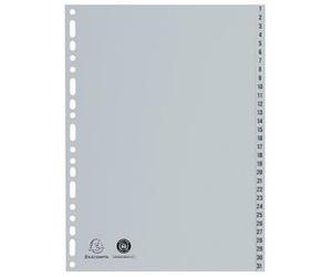 Intercalaire A4+ polypropylène gris Exacompta 31 onglets numériques gris - 1 jeu