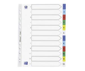 Intercalaire numérique A4 Elba plastique 12 onglets multicolores - 1 jeu