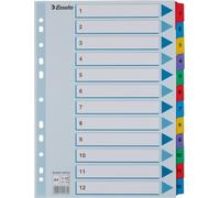 Intercalaires A4 1-12, Touches Et Bande Perforée Renforcées En Mylar, Carton Résistant, Bleu, 12 Onglets Avec Table Des Matières, 100162