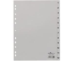 Intercalaires A4 polypropylène gris Durable 12 onglets numériques - 1 jeu