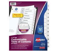 Intercalaires Avery 12 onglets pour classeurs 3 anneaux, table des mati res personnalisable, onglets blancs classiques, 3 jeux (11078)