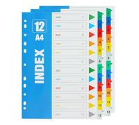 Intercalaires Classeur A4 12 Onglets, Intercalaire Plastique, 2 Pièces Organiseur de Classeurs, Plastique Page d'indexation, Intercalaires Multicolore pour Classeur à Levier et Classeur à Anneaux