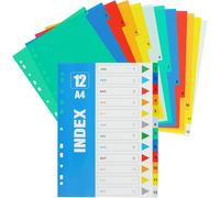 Intercalaires Classeur A4 12 Positions, Lot De 3 Multicolores Avec Onglets Neutres Numérotés De Jan.-Dec. Pour Format À Classer