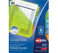 Intercalaires en plastique pochette unique Avery 11903, format lettre, 8 onglets/bo te
