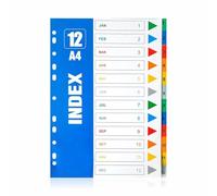 Intercalaires mensuels A4 de janvier à décembre - 12 intercalaires numérotés pour classeurs à anneaux et classeurs à levier - Onglets mensuels A4 - Intercalaires de 1 à 12 pour classement au bureau, à