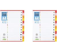 Intercalaires Pour A4, K12, 12 Intercalaires, Onglets À Anneaux, Onglets Avec Impression De Chiffres 1-12, Multicolores, Séparateurs De Couleur En Carton (Lot De 2)