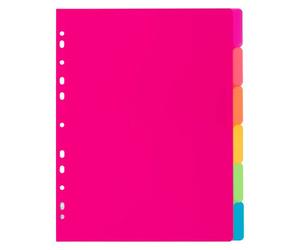 Intercalaires réinscriptibles neutres polypropylène - 6 onglets - Viquel Happy Fluo