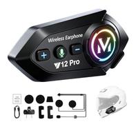 Intercom Casque Moto Bluetooth 5.4 Main Libre Moto IP65 Étanche HiFi Stéréo | CVC Système d'Interphone Commande Vocale Réponse Auto Double Connexion Installation Facile Compatible Tous les casques