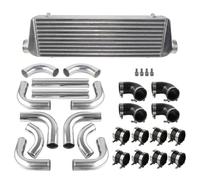 Intercooler échangeur Barre Plaque Refroidisseur Intermédiaire Montage Frontal Turbo 550x180x64mm + 12 Pièces Kit Colliers Serrage Aluminium 2.5 Pouces Universel
