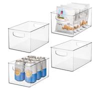 InterDesign iDesign Lot de 4 bacs de rangement empilables en plastique avec poignées pour armoires ou réfrigérateur Transparent