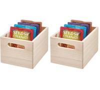 InterDesign The Home Edit by iDesign Bac de rangement polyvalent moyen modèle en bois de Paulownia avec poignées, coloris naturel (Lot de 2)