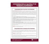 Interdiction de consommation drogue et alcool en entreprise - Panneau d'affichage plastifié - Kit de fixation inclus (pastilles adhésives) - Fabriqué en France