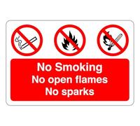 Interdiction de fumer, pas de flammes nues, pas d'étincelles : signalisation de sécurité - Plastique rigide de 1,2 mm pour une utilisation en intérieur/extérieur (200 mm x 150 mm) Distance de
