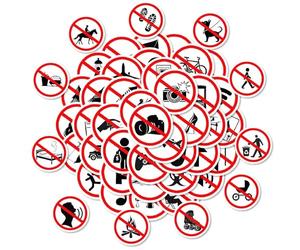 Interdire autocollants, autocollant d'interdiction, Autocollants d'avertissement étanche 50x 50x, Étiquette vibrante adhésive, autocarte de sécurité artisanal multisurface pour les journaux de calendr