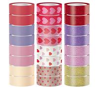 Interdruk Lot de 24 rouleaux de ruban adhésif Washi Tape - Ruban de masquage coloré pour scrapbooking, bullet journal, emballage cadeau et décoration - 120 mètres de long - Thème cœurs