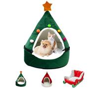 Interesting Red Christmas Cat Dog Bed, Pet Sleigh Bed, Sofa, Indoor and Outdoor festive plush cozy dog bed, Washable and Highly Durable, christmas dog beds for medium small dogs (Green House)