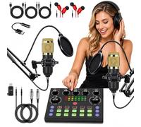 Interface Audio Professionnelle Avec 2 Microphones À Condensateur Et Carte Son DJ, Kit D'équipement Podcast Pour 2 Personnes, Kit Podcast Débutant Pour Jeux PC, Chant, Enregistrement Vidéo(Gold)