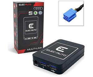 Interface Bluetooth - USB MP3 - Auxiliaire pour Voiture Audi, Seat, Skoda, Volkswagen avec Prise ISO | Kit Mains Libres Streaming Audio | Chargeur | Prise Jack | Boitier encastrable Invisible