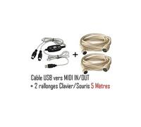 Interface MIDI Cable MIDI USB USB-MIDI + 2 cables prolongateur PS2 5M de Vshop
