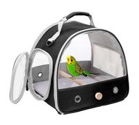 Interfashioner® Cage de transport pour petits oiseaux, cage à oiseaux portable pour perroquet, perruche, perruche ondulée, calopsitte avec tapis souple et perchoir sur support en bois (noir)