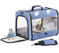Interfashioner® Sac de voyage pour perruches, perroquets, calopsittes, petits oiseaux, sac de voyage avec bac en métal et perchoir (bleu)