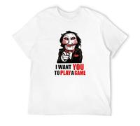 interi Anaser Saw Jigsaw Billy Puppet I Want You to Play A Game T Shirt White S