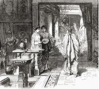 Intérieur d'une maison dans la Rome antique. De l'histoire universelle illustrée de Cassell publiée en 1883. Poster imprimé par Ken Welsh (15 x 13 cm)