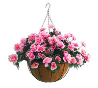 Intérieur et extérieur Soie Rose Fleurs chaîne Panier Suspendu avec Pot de Fleurs Faux Rhododendron Bricolage Fleurs artificielles azalée (Grand Panier)