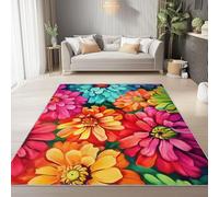 Intérieur Imprimé Coloré, Botanique Dessin Animé Chrysanthème Motif Antidérapant Tapis Décoration pour Salon Chambre Cuisine Salle À Manger - 80 x 150 cm
