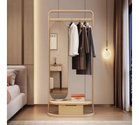 Intérieur Porte-manteau en bois massif, cintre for vêtements au sol, miroir de Dressing, entrée, miroir complet du corps, porte-vêtements, chambre à coucher, salon Décoration(Wood Color,Moyen)
