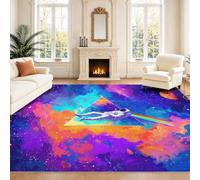 Intérieur Tapis 160 x 230 cm De Salon, Cosmique Vibrant Nébuleuse Astronaute Planètes Arc-en-ciel Sci-Fi Personnage Soft Antidérapant Doux Flanelle Tapis De Sol pour Chambre, Décoration De Maison