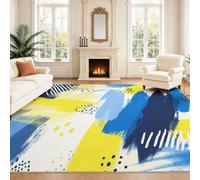 Intérieur Tapis 40 x 60 cm De Salon, Abstrait Moderne Bleu Jaune Blanc Pinceau Tache Points Vibrant Contemporain Soft Antidérapant Doux Flanelle Tapis De Sol pour Chambre, Décoration De Maison