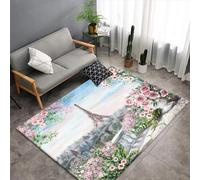 Intérieur Tapis De Salon, 3D Imprimé Vue De La Tour Eiffel À Paris, France Soft Antidérapant Tapis De Sol pour Canapé Couloir Chambre, Décoration De Maison Moderne - Nettoyage Facile -92137183891