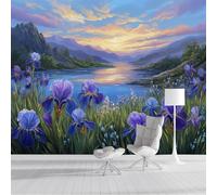 Intérieure Papier Peint 200X140Cm Iris Des Sommets Coucher Soleil Sur Un Paysage Féerique Amovible Fresque Murale Décorer Papier Peint Photo Vert-Violet Pour Meuble Salon Salle Bain Chambre Armoire