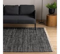 Interiyou Tapis Coton Toledo - 120x170 Noir - Fait Main avec Franges - Adapté au Salon, Chambre, Espace Enfant, Salle à Manger, Cuisine ou Couloir