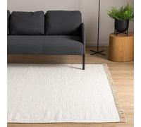 Interiyou Tapis Coton Toledo - 80x150 Blanc - Fait Main avec Franges - Adapté au Salon, Chambre, Espace Enfant, Salle à Manger, Cuisine ou Couloir
