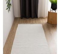 Interiyou Tapis Coton Toledo - 80x250 Blanc - Fait Main avec Franges - Adapté au Salon, Chambre, Espace Enfant, Salle à Manger, Cuisine ou Couloir