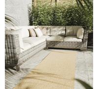 Interiyou Tapis extérieur Asti - 80x300 Beige - Style Jute - Adapté aux UV pour Balcon, terrasse, Jardin ou Cuisine - Structure Plate - pour d'entrée intérieur, Chambre, Salon, Bureau