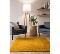 Interiyou Tapis Poils Longs Sofia - 160x160 Jaune - Moelleux et uni - Lavable et antidérapant - Fibres Douces pour Salon, Salle à Manger, Cuisine, Couloir